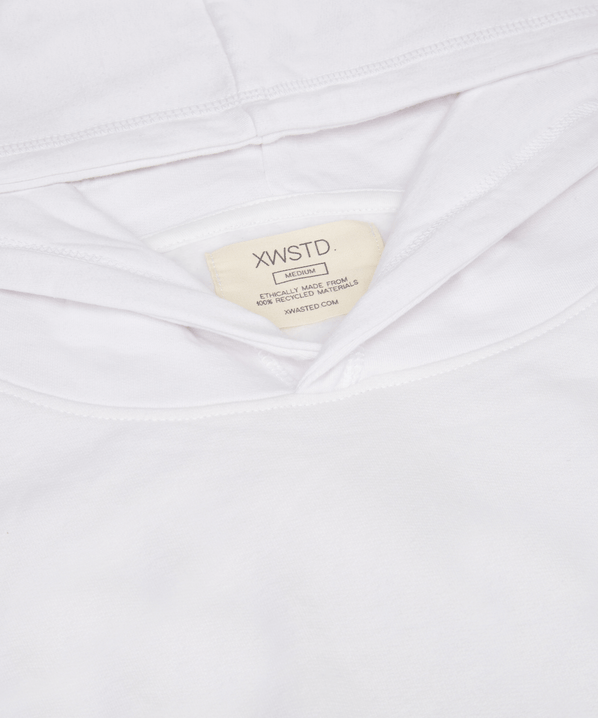 XWASTED white hoody label - ethically made from 100$ organic materials