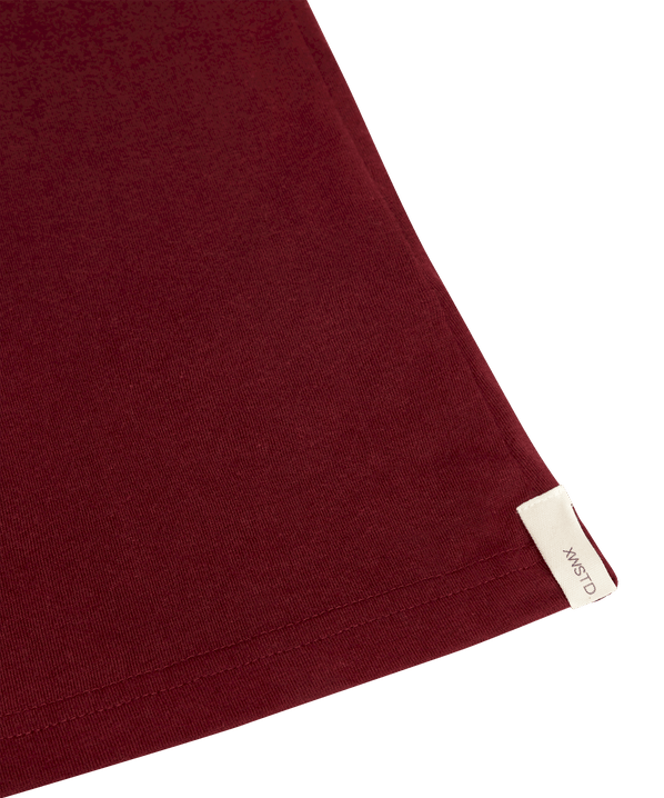 XWASTED hem label of pure burgundy organic 100% recycled t-shirt 