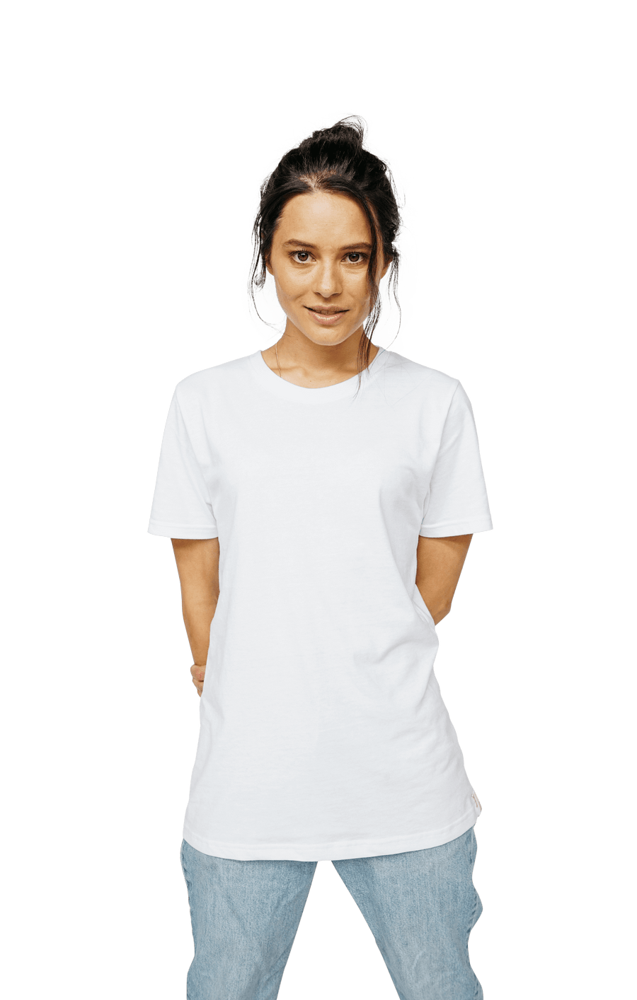 XWASTED Women wearing pure white organic 100% recycled t-shirt 