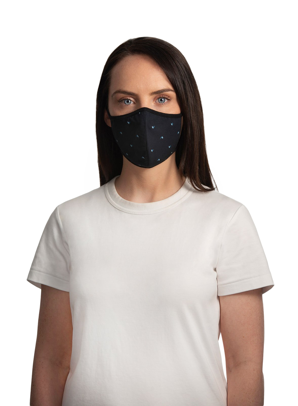XWASTED female model wearing navy pattern recycled facemask