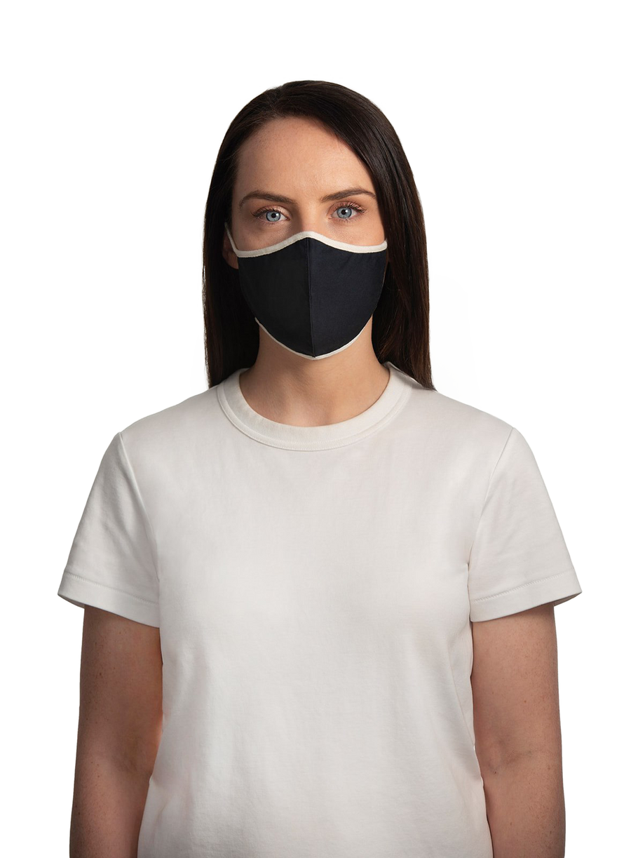 XWASTED female wearing pure navy (white string) facemask