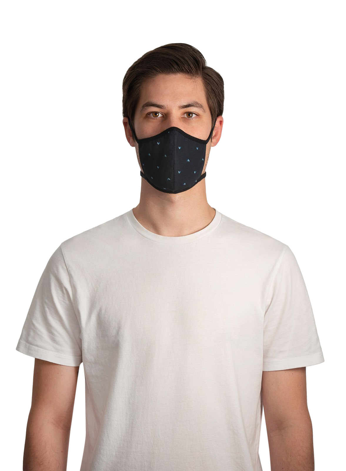 XWASTED male model wearing navy pattern recycled facemask