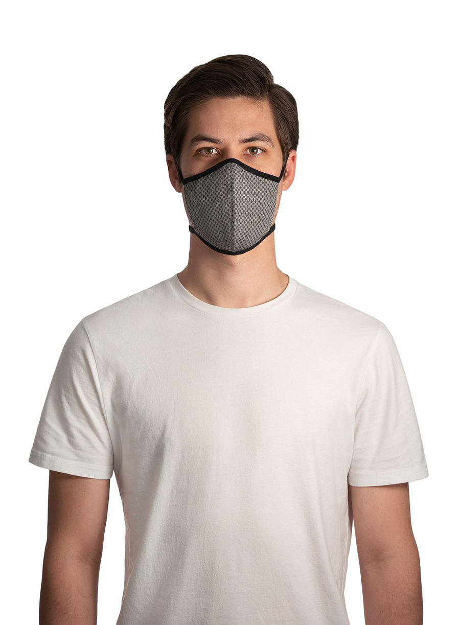 XWASTED male model wearing grey pattern recycled facemask