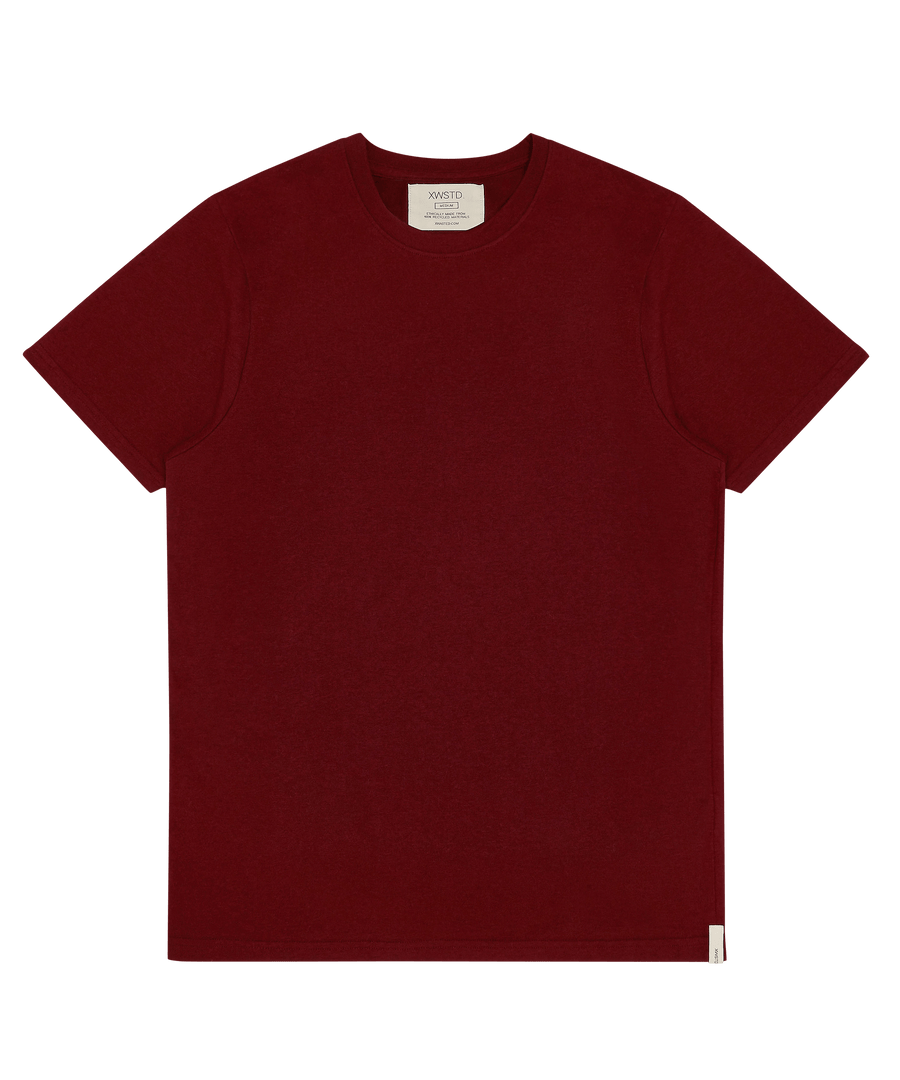 XWASTED pure burgundy organic 100% recycled t-shirt 