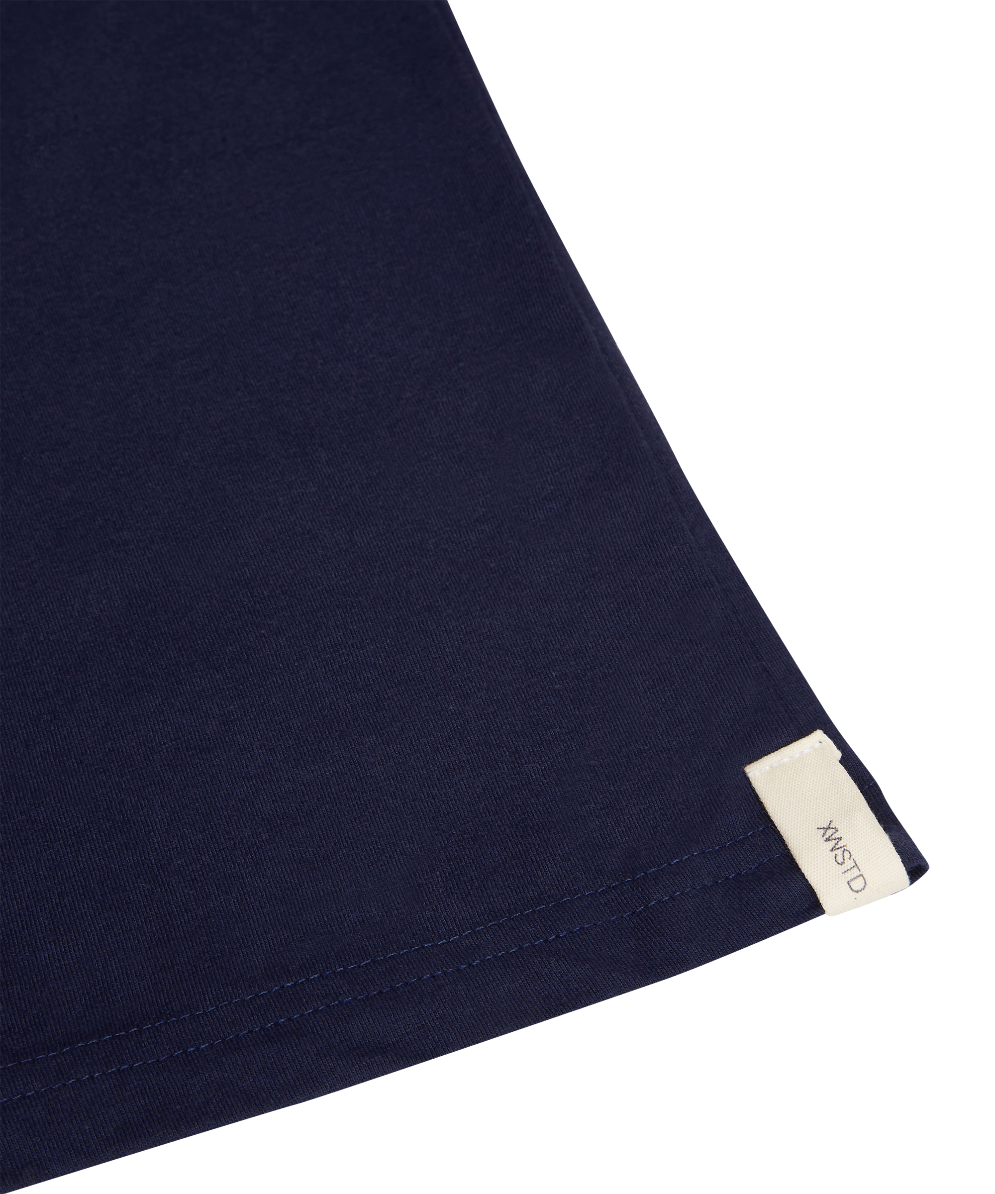 XWASTED Hem label of pure navy organic 100% recycled t-shirt 