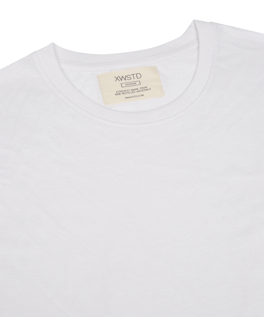XWASTED Neck label from pure white organic 100% recycled t-shirt 