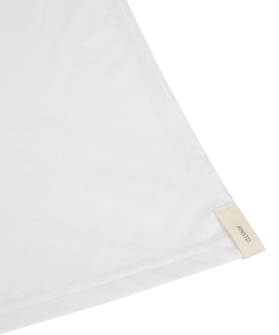 XWASTED Hem label from pure white organic 100% recycled t-shirt 